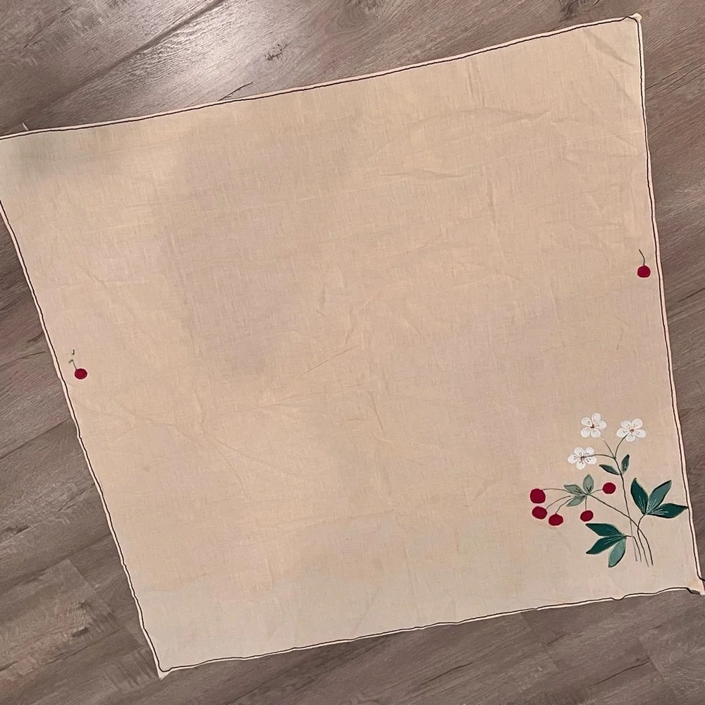 Vintage Square Big Pink‎ cotton Applique Flower Tablecloth 35.75”